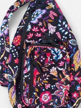 Vera Bradley retired Foxwood Black Quilted Sling Bag floral Print